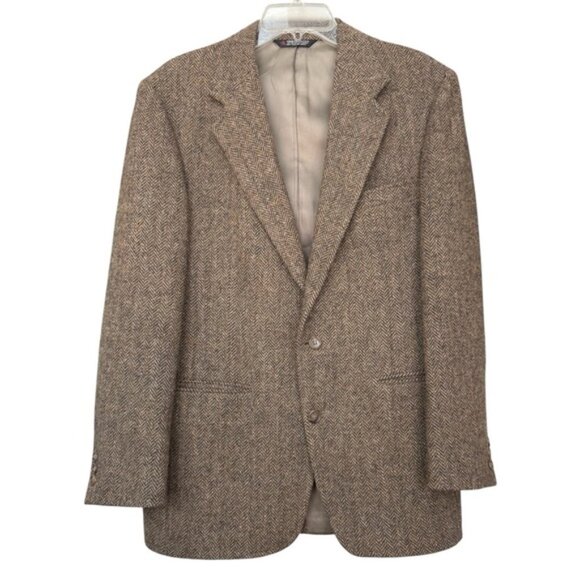SOLD Vtg Harris Tweed Herringbone Blazer Size 38 R Brown Single Breast 70s 80s - Picture 9 of 9